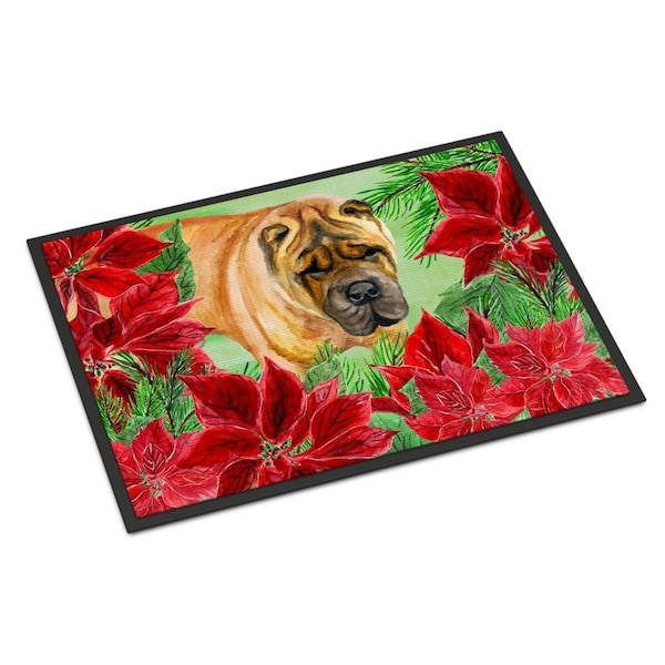Carolines Treasures Shar Pei Poinsettas Indoor or Outdoor Mat, 18 x 27 in. CK1309MAT - main